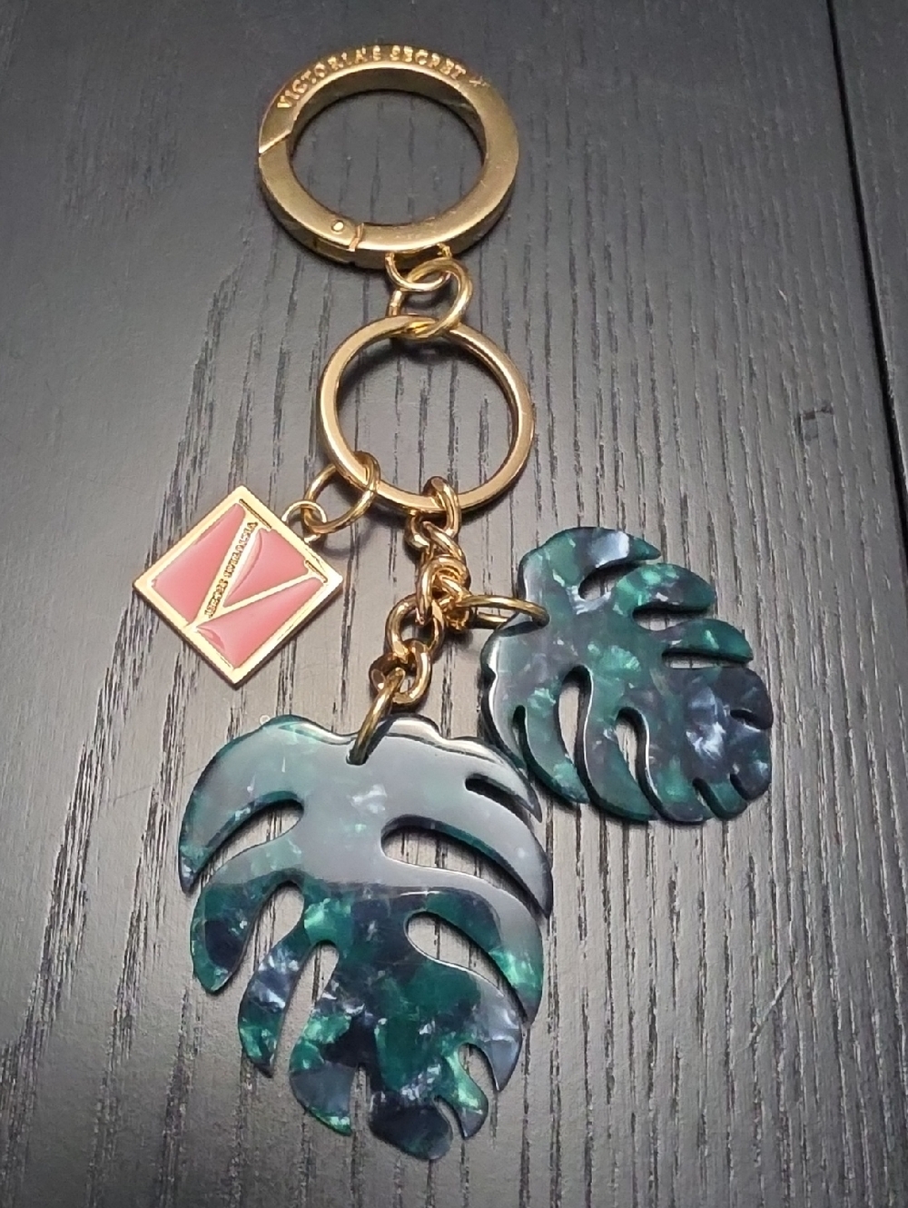 Victoria's Secret Green Abalone Leaf Keychain Charm